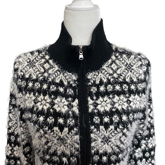 Lauren Ralph Lauren Active Eyelash Sweater Full Zip Fair Isle Black Soft White - Picture 5 of 7